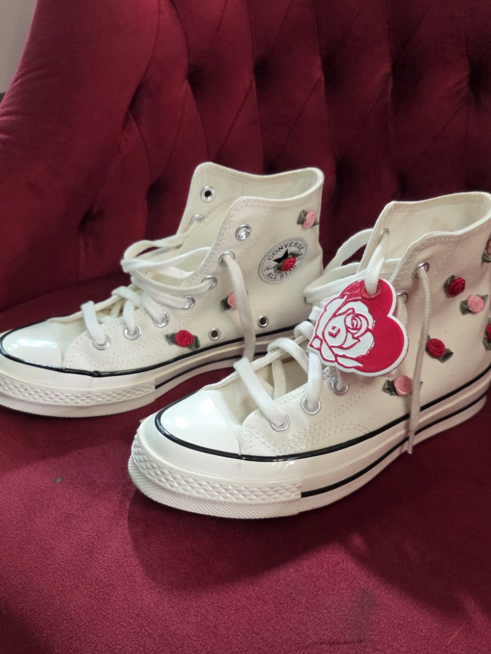 Converse Women's White High-Top Sneakers with Rose Embroidery
